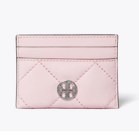 Tory Burch Willa Soft Quilt Slim Card Case Pink Plie Silver Barbie Barbiecore - Picture 7 of 7